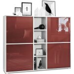 Vladon buffet haut cuba v3 avec 12 compartiments caisson en blanc mat - faades en bordeaux laqu haute ...