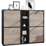 Vladon buffet haut cuba v3 avec 12 compartiments caisson en noir mat - faades en chne nordique