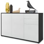 Vladon commode buffet ben v3 corps en noir mat - fa�ades en blanc haute brillance