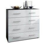 Vladon commode buffet pavos corps en noir mat - faades en blanc haute brillance