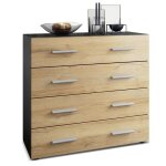 Vladon commode buffet pavos corps en noir mat - faades en chne nature