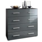 Vladon commode buffet pavos corps en noir mat - faades en gris haute brillance