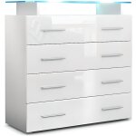 Vladon buffet pavos v2 commode avec 4 tiroirs et mini - �tag�re en verre blanc mat / blanc haute brillance ...
