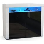 Vladon commode buffet valencia en blanc mat - noir haute brillance - blanc haute brillance