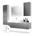 Vladon ensemble de meubles de bains beach corps en blanc mat - fa�ades en graphite satin� mat avec miroir ...