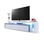 Vladon meuble tv bas leon v3 en blanc haute brillance - façades en blanc haute brillance avec une bodure ... Vladon meuble tv bas leon v3 en blanc haute brillance - façades en blanc haute brillance avec une bodure ...