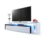 Vladon meuble tv bas leon v3 en blanc haute brillance - faades en blanc haute brillance avec une bodure ...