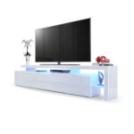 Vladon meuble tv bas leon v3 en blanc haute brillance - fa�ades en blanc haute brillance avec une bordure ...