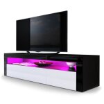 Vladon meuble tv bas valencia en noir mat - blanc haute brillance - noir haute brillance