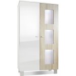 Vladon vitrine armoire denjo corps en blanc mat - fa�ades en blanc haute brillance et ch�ne brut avec ...