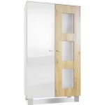 Vladon vitrine armoire denjo corps en blanc mat - fa�ades en blanc haute brillance et ch�ne nature