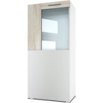 Vladon vitrine armoire movie corps en blanc mat - faades en blanc mat avec une bordure en chne brut ...
