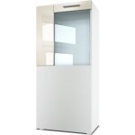 Vladon vitrine armoire movie corps en blanc mat - faades en blanc mat avec une bordure en crme haute ...