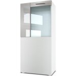 Vladon vitrine armoire movie corps en blanc mat - fa�ades en blanc mat avec une bordure en gris sable ...