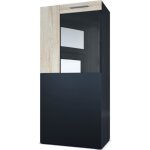 Vladon vitrine armoire movie corps en noir mat - fa�ades en noir mat avec une bordure en ch�ne brut