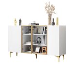 Vlivra buffet avec 4 portes et finitions verre m�tal bahut moderne de salon ou salle � manger en mdf ...