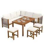 Vlivra ensemble table et chaises avec 1 canap� d?angle 3 tabourets et 1 table - pour 7 � 8 personnes ...