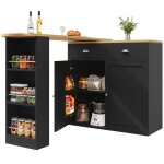 Vlivra meuble bar avec 2 portes 2 tiroirs �tag�res lat�rales et plateau pivotant 360� - pour salon - ...
