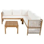 Vlivra salon de jardin avec 1 canap� d?angle et 1 table basse - accoudoirs en corde tress�e - bois d?acacia ...