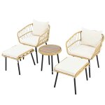 Vlivra salon de jardin avec 2 chaises 2 poufs et 1 table - pour 2 � 4 personnes et terrasse - rotin et ...