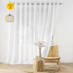 Lot de 2 voilages baie vitr�e 400 x 240 cm - effet lin tiss� haltona blanc