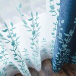 Voilage brod� fleurs blanc / bleu 132x244 cmpanneau avec passe - tringle style ferme pour salon