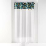 Voilage � ?illets 140x240 sable top imprim� pompon bohoflora bleu