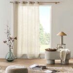 Voilage � ?illets zaho 140 x 280 cm ? beige lin voile tiss� crash avec fils chenille