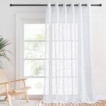 Voilage � oeillets - lin - motif de croix - 200x240 cm - blanc - tissu souple