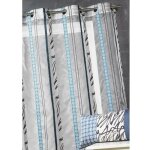 Voilage en organza  fines rayures zbres bleu ptrole 140x260 cm
