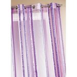 Voilage en organza jacquard  rayures verticales colores prune 140x260 cm