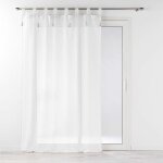 Voilage � passants + pompons 140 x 240 cm polyester effet lin dalila blanc