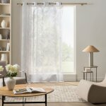 Voilage ysora 140 x 280 cm blanc � ?illets ? maille transparente motif feuillage (grande hauteur)