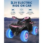 Voiture 4x4 quad buggy �lectrique enfant 12 v 6 km / h max suspension phare led bluetooth musique rose ...