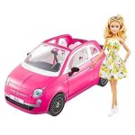 Voiture d�capotable - barbie - fiat 500 - rose et blanc - porti�res fonctionnelles - 4 places