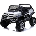 Voiture �lectrique mercedes - benz unimog - 12v - blanc et noir - si�ges cuir - roues eva avec suspensions ...