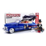 Voiture miniature de collection - auto world 1 / 18 - cadillac convertible - 1947 - mr monopoly - blue ...