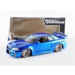 Voiture miniature de collection - nissan skyline gtr r34 - jada toys 1 / 24 - fast and furious - bleu ...