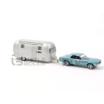 Voiture miniature de collection - norev 1 / 43 - ford mustang with trailer airstream - 1968 - blue metallic ...