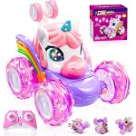 Voiture t�l�command�e enfant rose licorne jouet 360�rotation camion cascadeuse avec lumi�re led cadeau ...