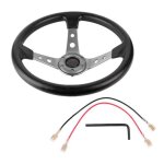 Volant 14 po en 350mm aluminium universel en cuir pu cuir sport racing drift volant argent Volant 14 po en 350mm aluminium universel en cuir pu cuir sport racing drift volant argent