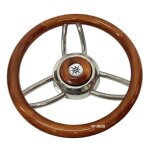 Volant bois poli 350mm couleur acajou branches inox moyeu cône universel bateau Volant bois poli 350mm couleur acajou branches inox moyeu cône universel bateau