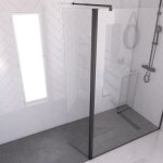Volet pivotant pour paroi de douche fixe - 40x200cm - verre transparent 6mm - profile noir mat