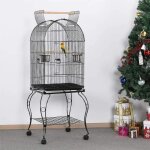Voli�re en fer gmm� - cage � oiseaux avec mangeoire et perchoir - 59x59x163cm