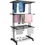 Vonia �tendoir � linge 72x50x172 cm - grand s�choir pliant � 4 niveaux avec roues - tour de s�chage - ...