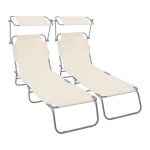 Vounot� lot de 2 chaise longue pliante avec pare soleil - transat 4 positions - bain de soleil portable ...