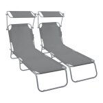 Vounot� lot de 2 chaise longue pliante avec pare soleil - transat 4 positions - bain de soleil portable ...