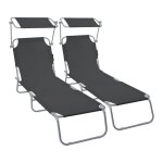 Vounot� lot de 2 chaise longue pliante avec pare soleil - transat 4 positions - bain de soleil portable ...