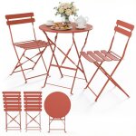 Vounot� ensemble de bistrot pliant en m�tal 3 pi�ces avec 1 table et 2 chaises rouge brique