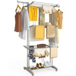 Vounot� s�choir � linge pliable renforc� 125x62x173cm - �tendoir mobile 4 niveaux - ailes lat�rales - ...